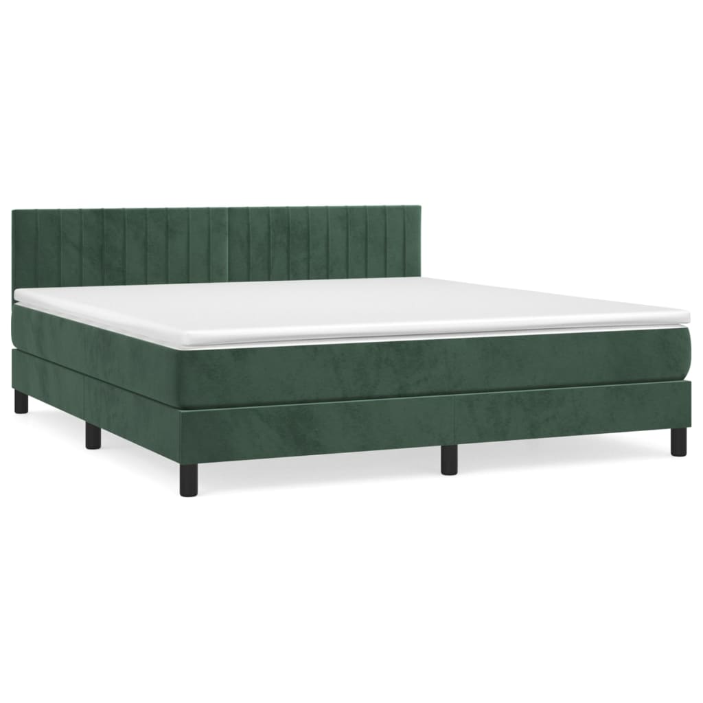 Pat box spring cu saltea, verde închis, 160x200 cm, catifea