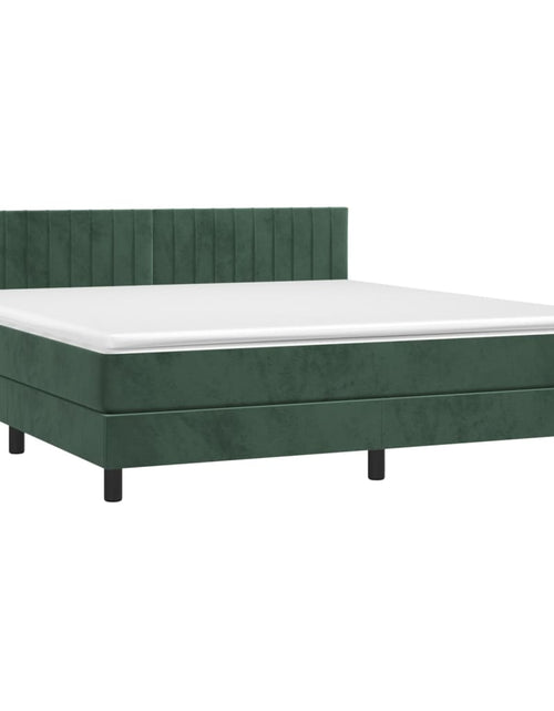 Загрузите изображение в средство просмотра галереи, Pat box spring cu saltea, verde închis, 160x200 cm, catifea
