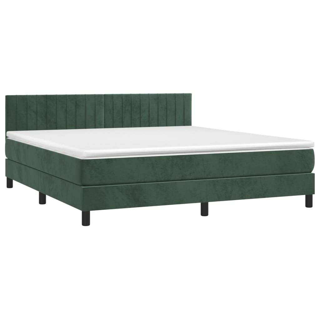 Pat box spring cu saltea, verde închis, 160x200 cm, catifea