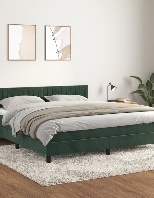 Загрузите изображение в средство просмотра галереи, Pat box spring cu saltea, verde închis, 160x200 cm, catifea
