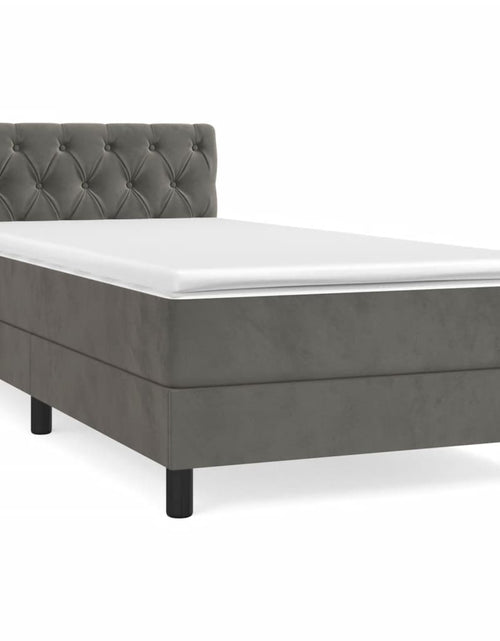 Загрузите изображение в средство просмотра галереи, Pat box spring cu saltea, gri închis, 80x200 cm, catifea
