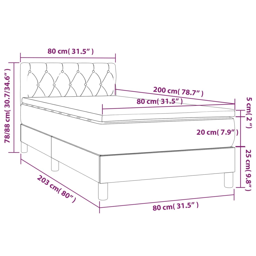 Pat box spring cu saltea, gri închis, 80x200 cm, catifea