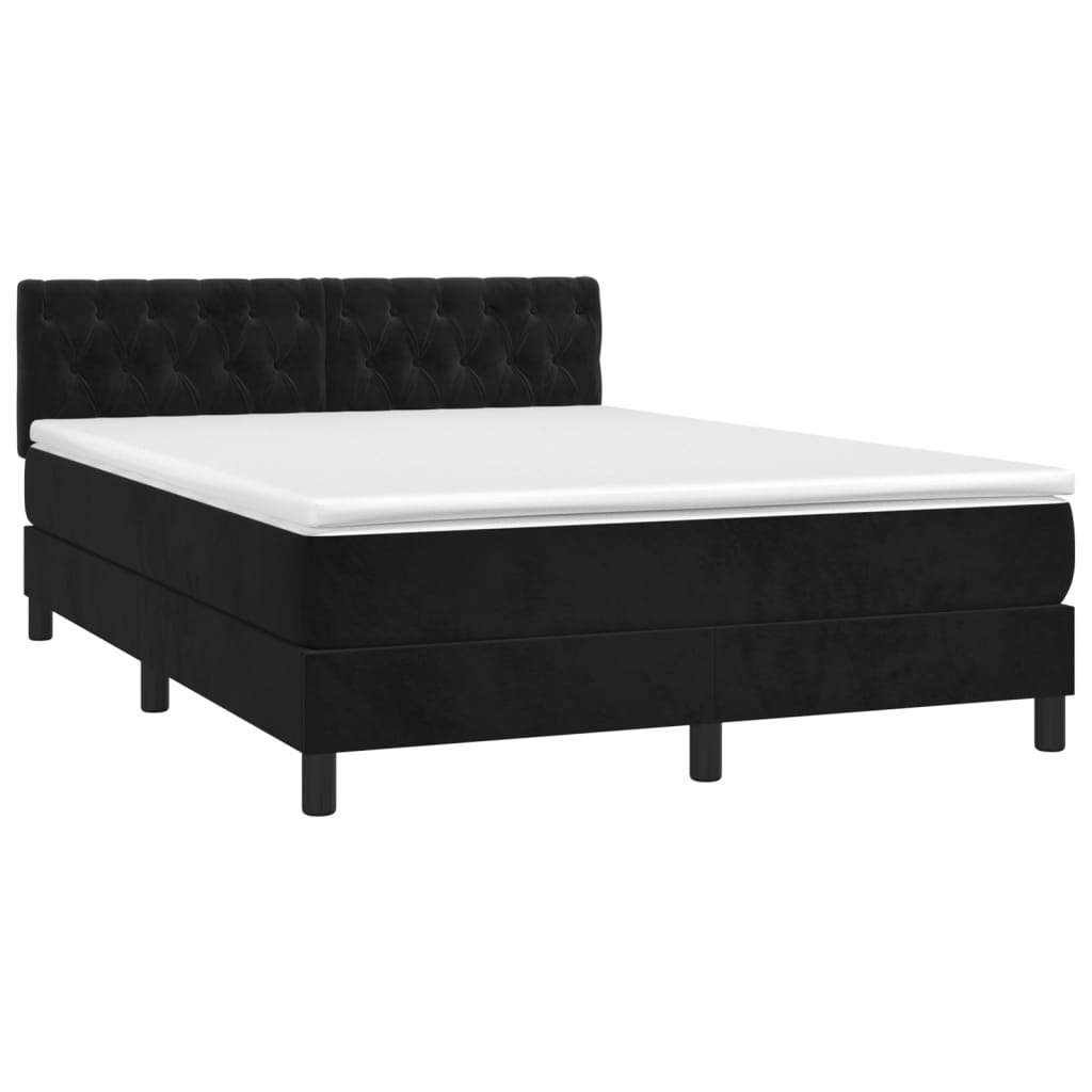 Pat box spring cu saltea, negru, 140x190 cm, catifea