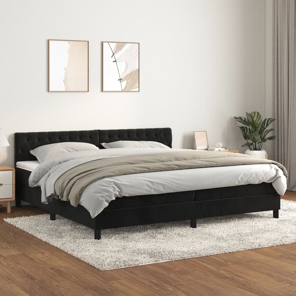 Pat box spring cu saltea, negru, 200x200 cm, catifea