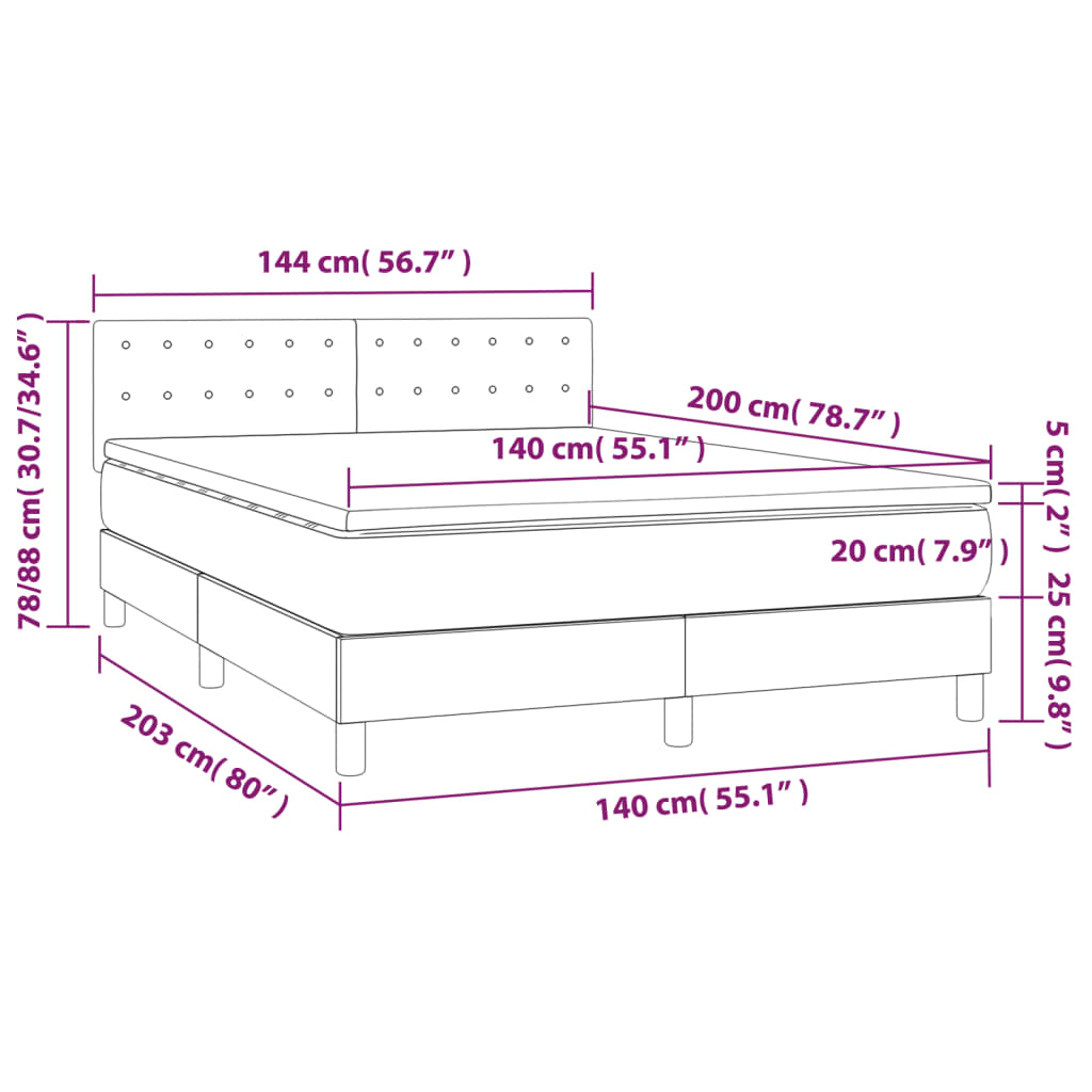 Pat box spring cu saltea, gri închis, 140x200 cm, catifea