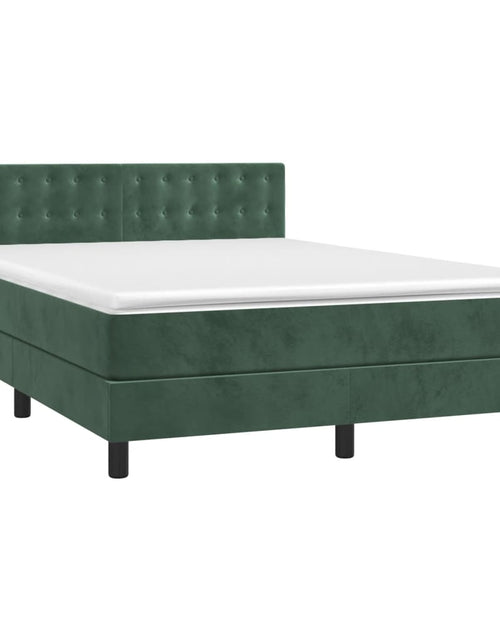 Загрузите изображение в средство просмотра галереи, Pat box spring cu saltea, verde închis, 140x200 cm, catifea
