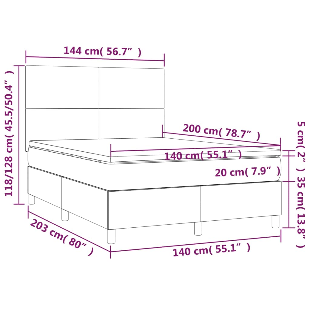 Pat box spring cu saltea, gri închis, 140x200 cm, textil