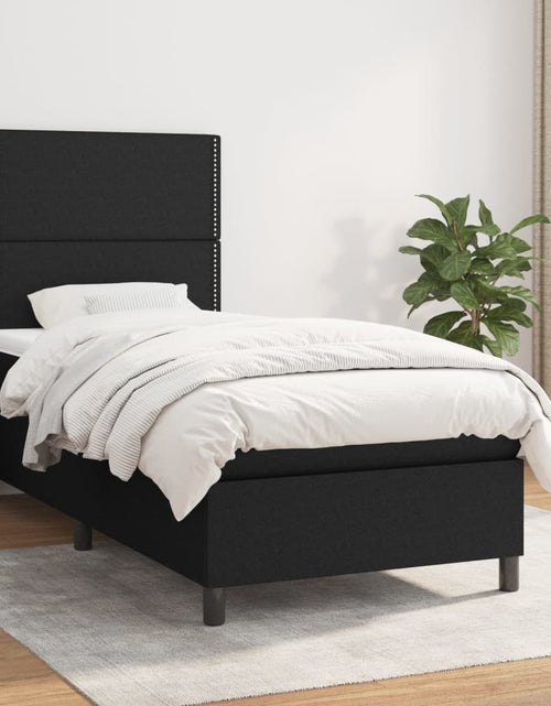 Încărcați imaginea în vizualizatorul Galerie, Pat box spring cu saltea, negru, 90x190 cm, textil
