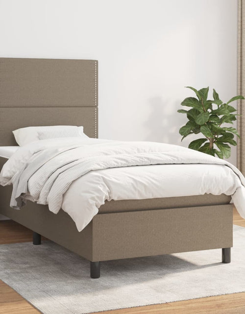 Загрузите изображение в средство просмотра галереи, Pat box spring cu saltea, gri taupe, 90x190 cm, textil
