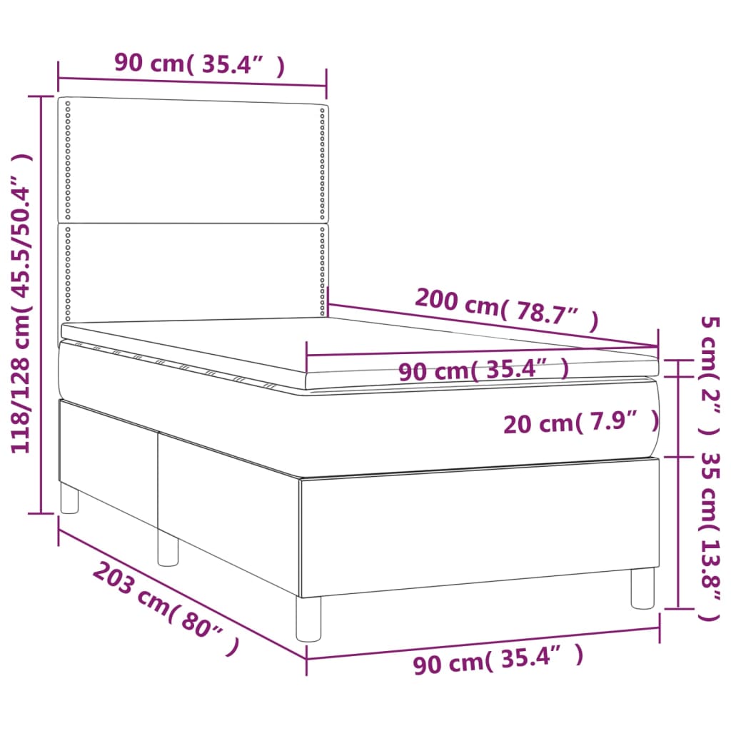 Pat box spring cu saltea, gri deschis, 90x200 cm, textil