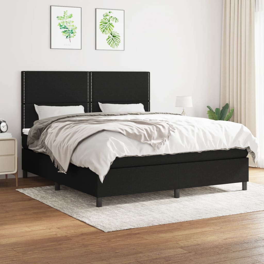 Pat box spring cu saltea, negru, 180x200 cm, catifea