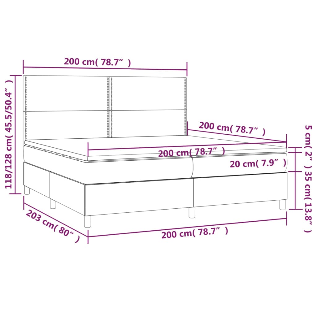 Pat box spring cu saltea, gri deschis, 200x200 cm, textil