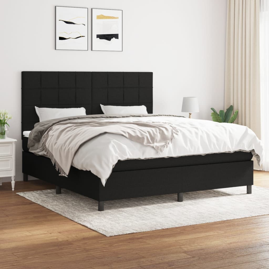 Pat box spring cu saltea, negru, 180x200 cm, catifea