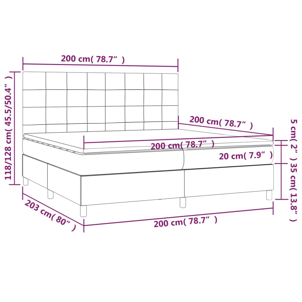 Pat box spring cu saltea, gri deschis, 200x200 cm, textil