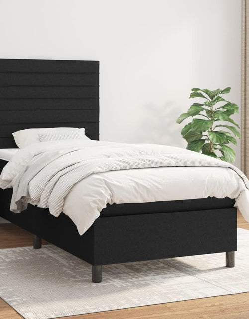 Încărcați imaginea în vizualizatorul Galerie, Pat box spring cu saltea, negru, 90x190 cm, textil
