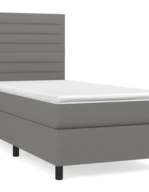 Загрузите изображение в средство просмотра галереи, Pat box spring cu saltea, gri închis, 100x200 cm, textil
