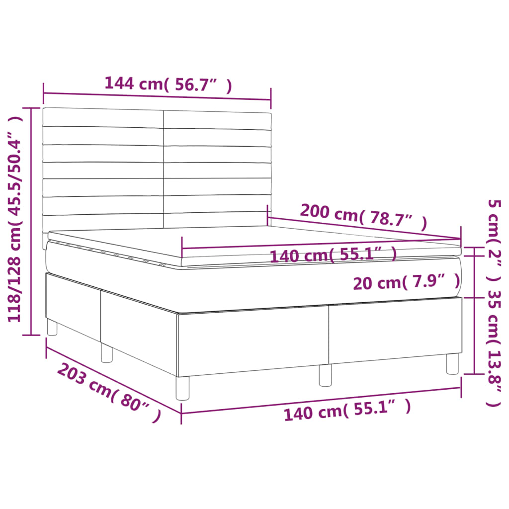 Pat box spring cu saltea, gri închis, 140x200 cm, textil