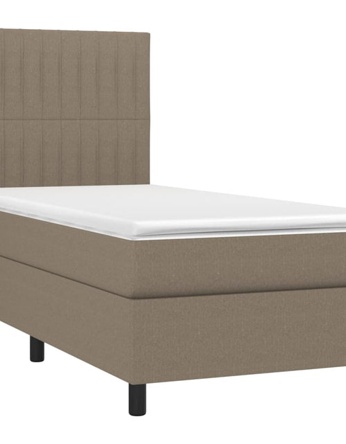 Загрузите изображение в средство просмотра галереи, Pat box spring cu saltea, gri taupe, 90x190 cm, textil
