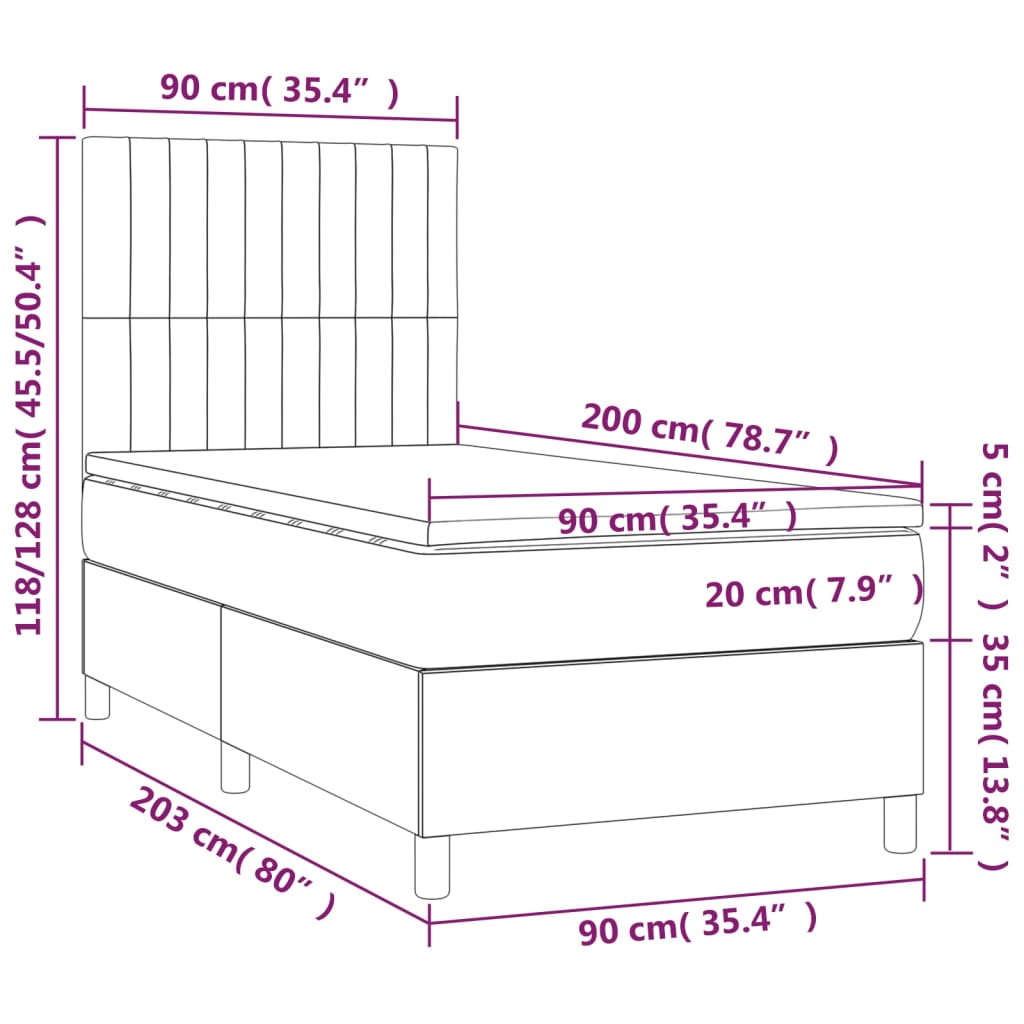 Pat box spring cu saltea, maro închis, 90x200 cm, textil