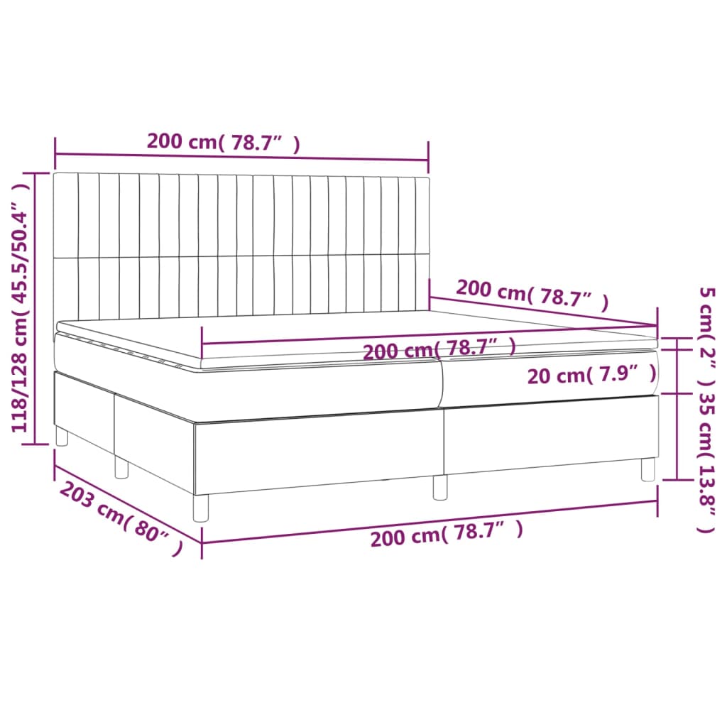 Pat box spring cu saltea, gri deschis, 200x200 cm, textil