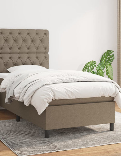 Загрузите изображение в средство просмотра галереи, Pat box spring cu saltea, gri taupe, 80x200 cm, textil
