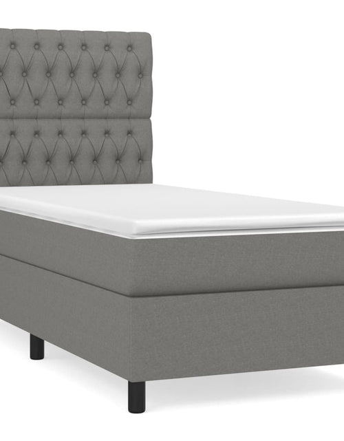 Загрузите изображение в средство просмотра галереи, Pat box spring cu saltea, gri închis, 90x190 cm, textil
