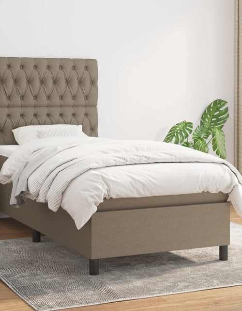 Загрузите изображение в средство просмотра галереи, Pat box spring cu saltea, gri taupe, 90x200 cm, textil
