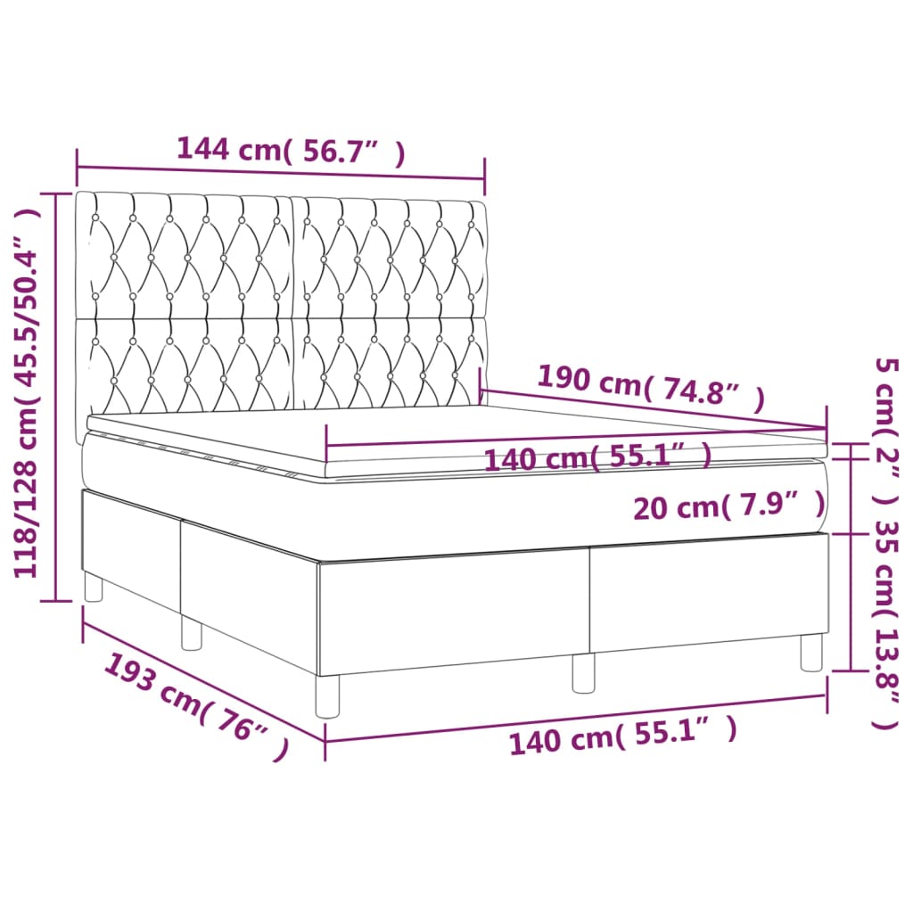 Pat box spring cu saltea, maro închis, 140x200 cm, textil