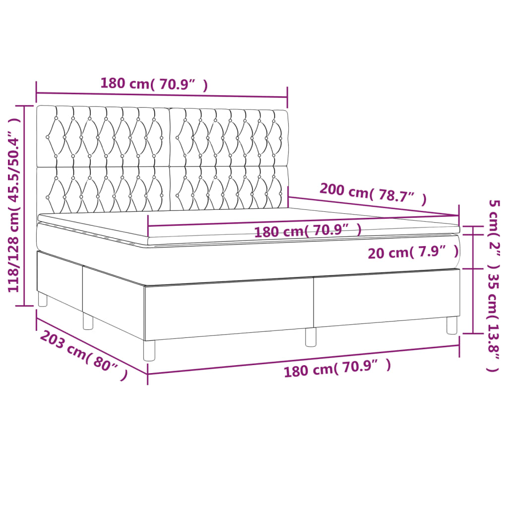 Pat box spring cu saltea, gri închis, 180x200 cm, textil