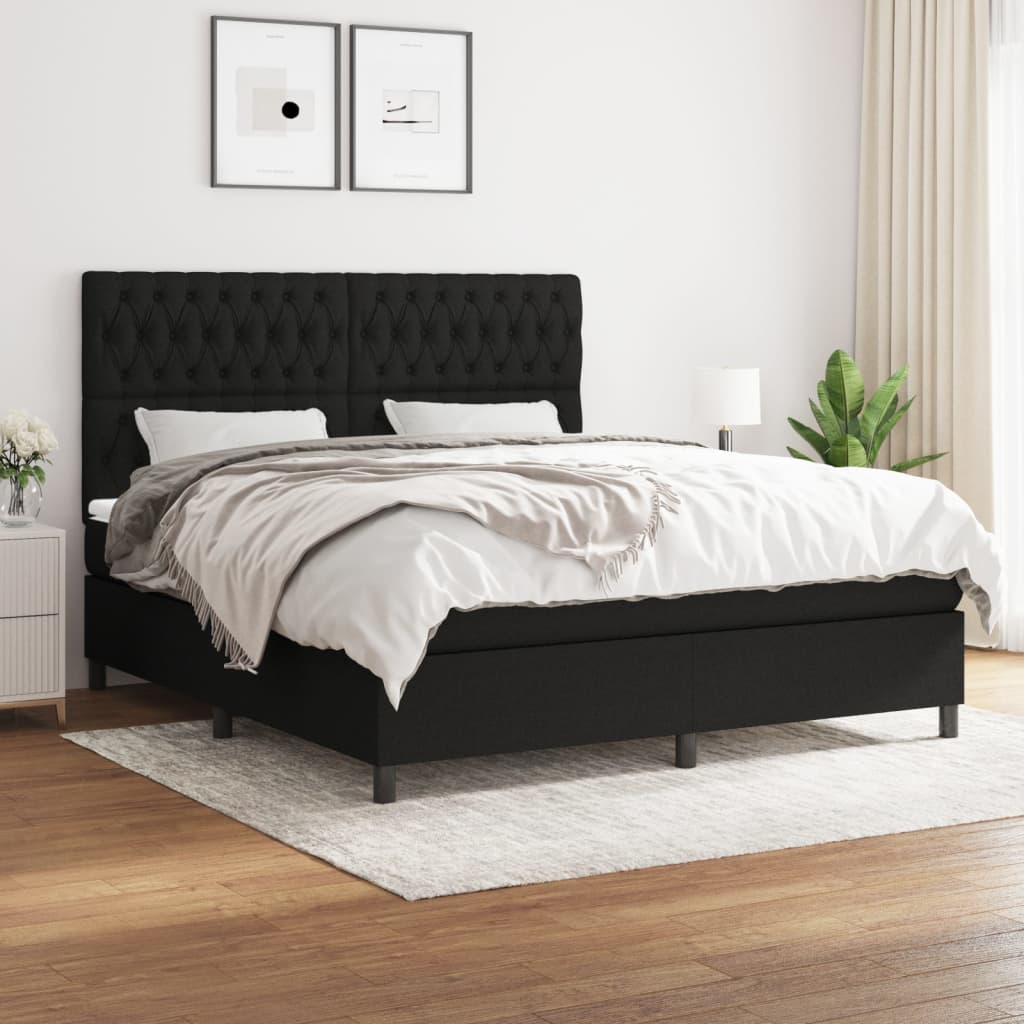 Pat box spring cu saltea, negru, 180x200 cm, catifea