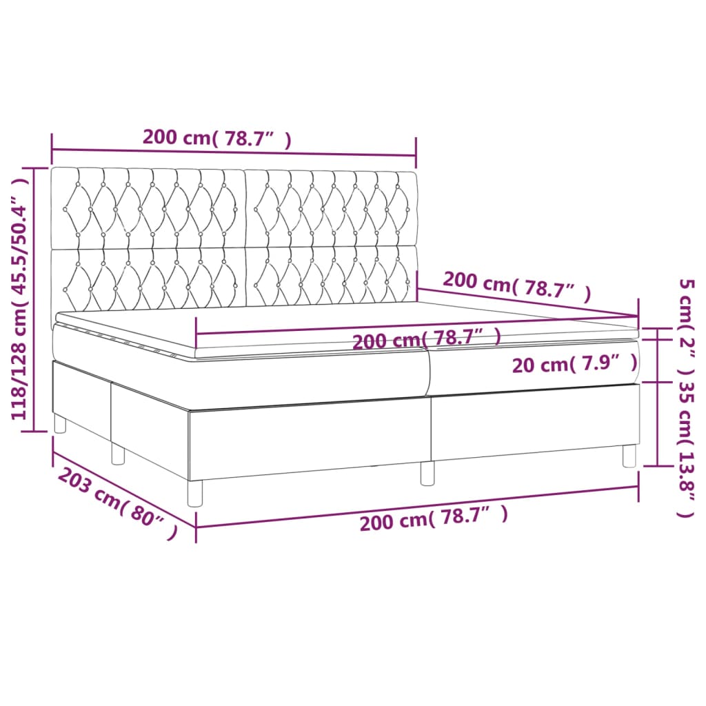 Pat box spring cu saltea, albastru, 200x200 cm, textil