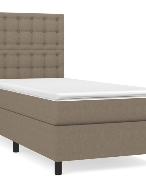 Загрузите изображение в средство просмотра галереи, Pat box spring cu saltea, gri taupe, 90x190 cm, textil
