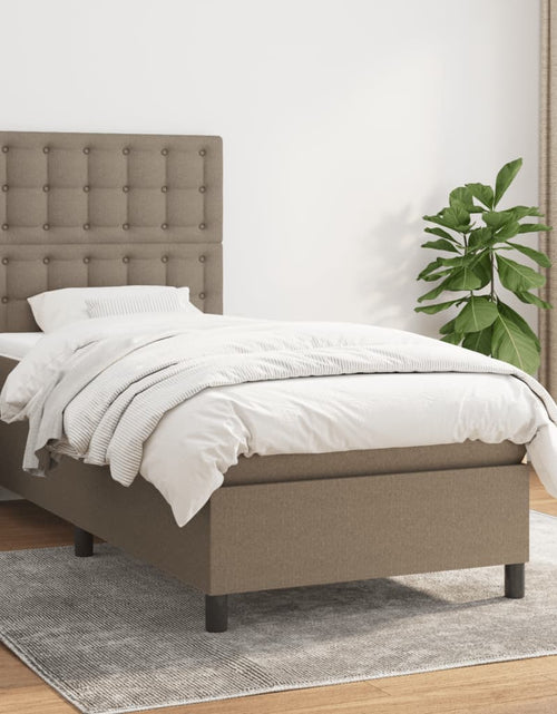 Загрузите изображение в средство просмотра галереи, Pat box spring cu saltea, gri taupe, 90x190 cm, textil
