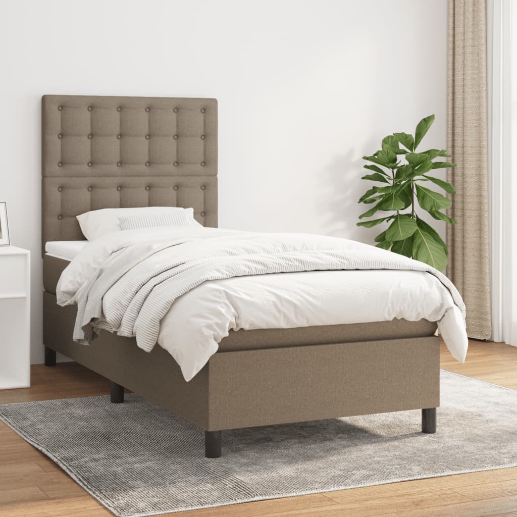 Pat box spring cu saltea, gri taupe, 90x190 cm, textil