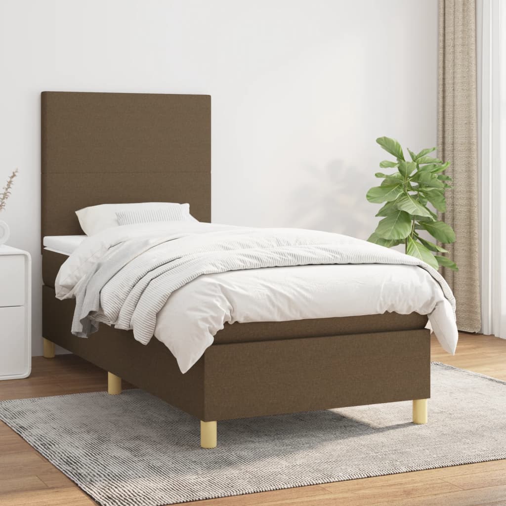 Pat box spring cu saltea, maro închis, 90x190 cm, textil