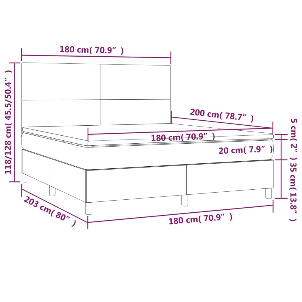 Pat box spring cu saltea, negru, 180x200 cm, catifea