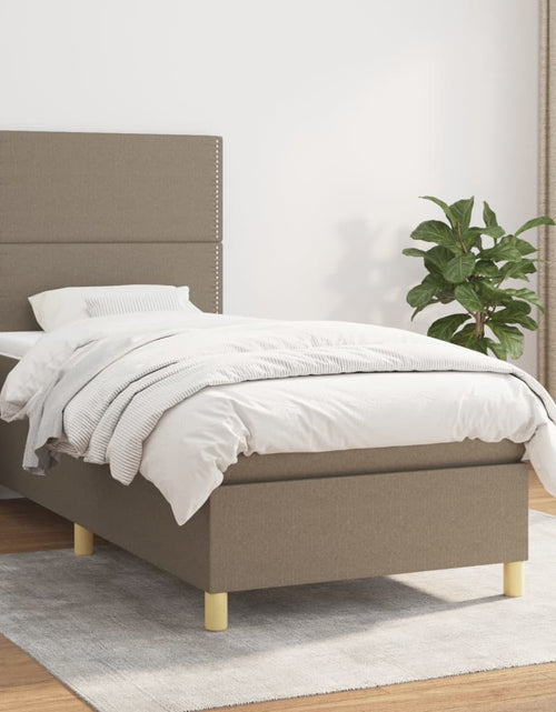 Загрузите изображение в средство просмотра галереи, Pat box spring cu saltea, gri taupe, 80x200 cm, textil
