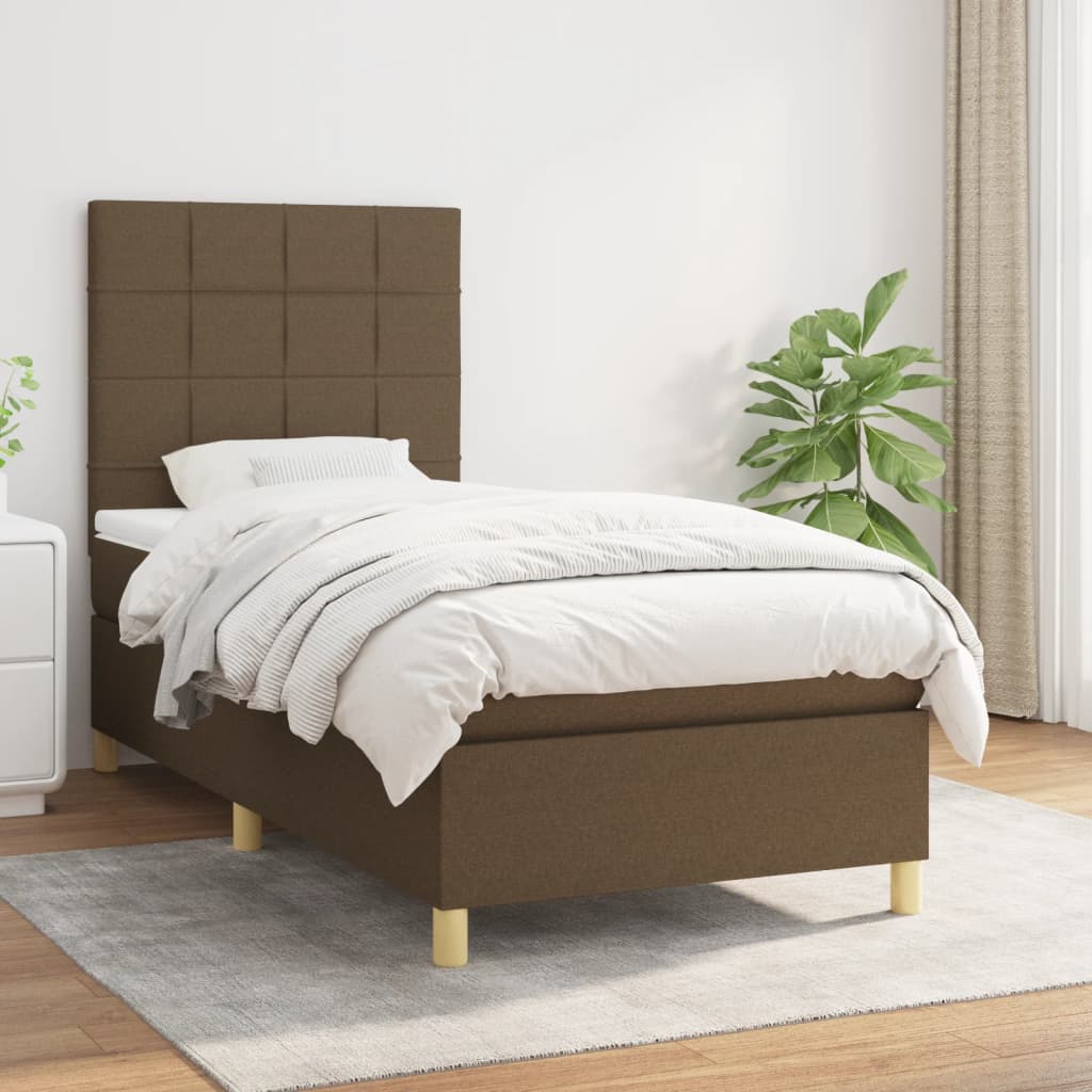 Pat box spring cu saltea, maro închis, 90x190 cm, textil