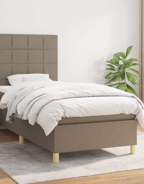 Загрузите изображение в средство просмотра галереи, Pat box spring cu saltea, gri taupe, 90x190 cm, textil
