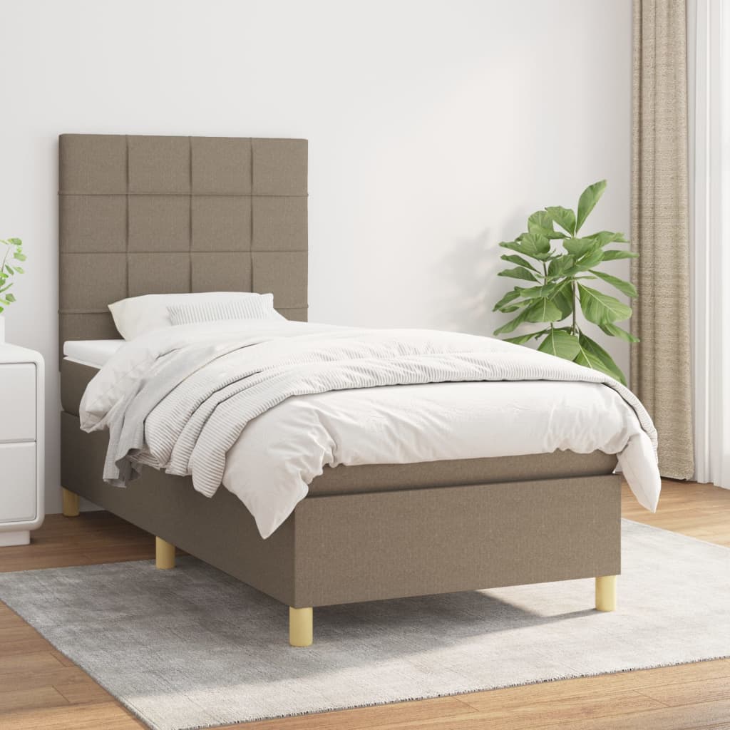 Pat box spring cu saltea, gri taupe, 90x190 cm, textil