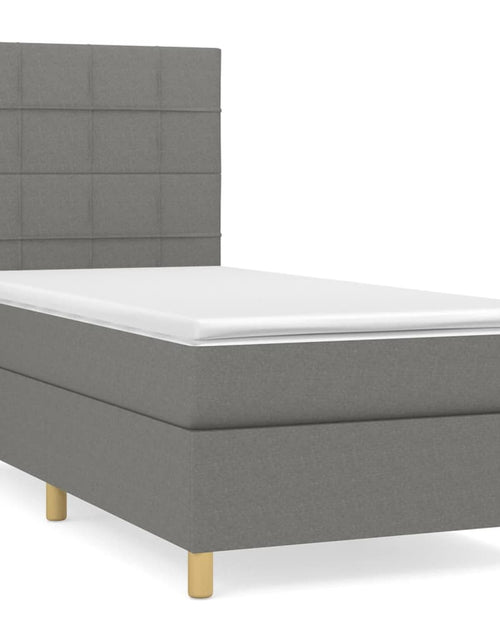 Загрузите изображение в средство просмотра галереи, Pat box spring cu saltea, gri închis, 90x200 cm, textil
