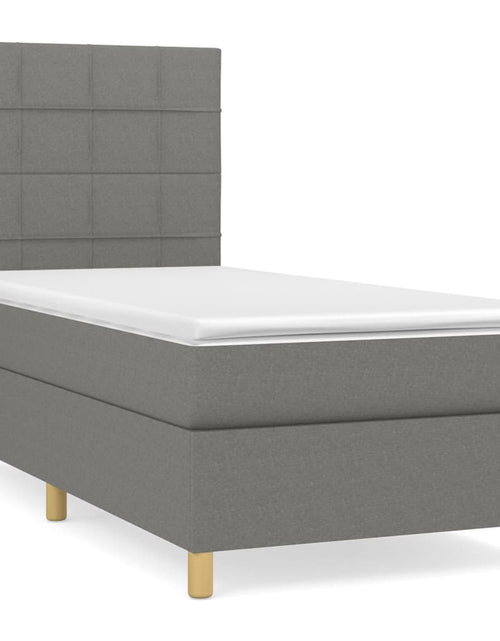 Загрузите изображение в средство просмотра галереи, Pat box spring cu saltea, gri închis, 100x200 cm, textil
