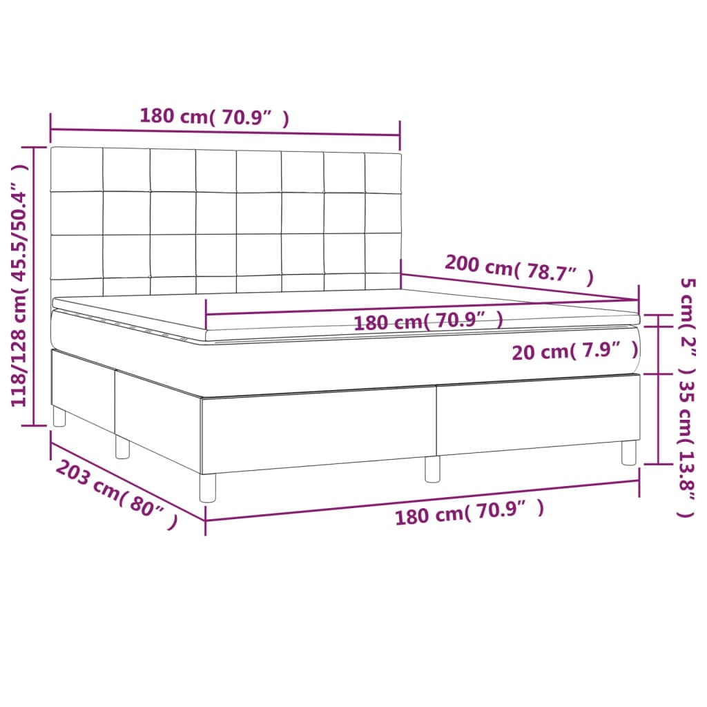 Pat box spring cu saltea, gri închis, 180x200 cm, textil