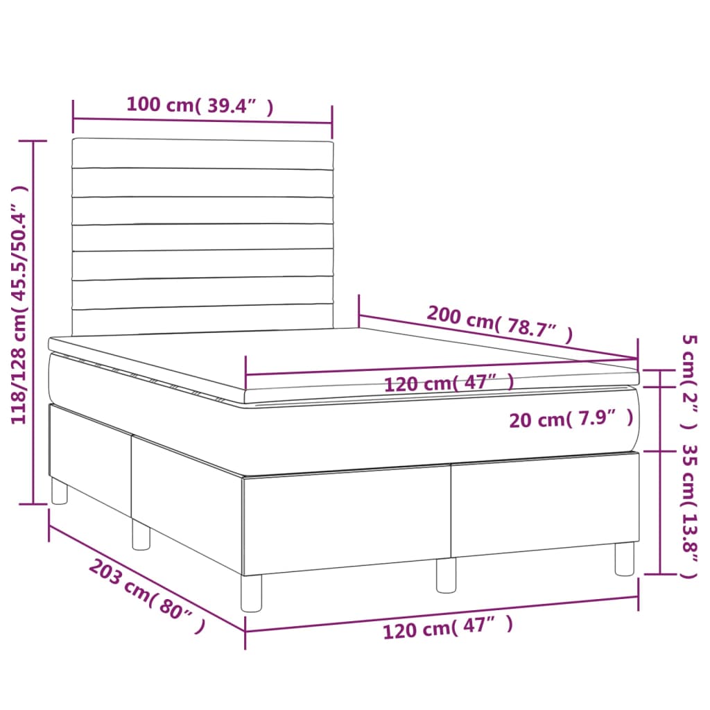 Pat box spring cu saltea, gri închis, 120x200 cm, textil