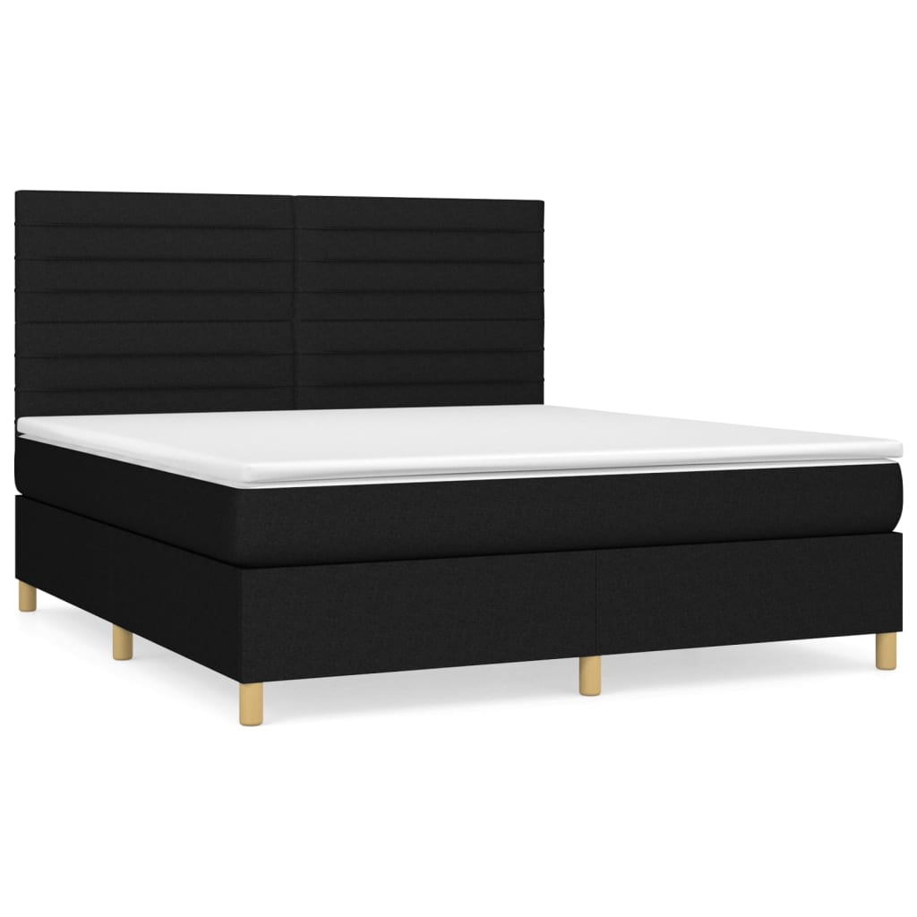 Pat box spring cu saltea, negru, 180x200 cm, catifea