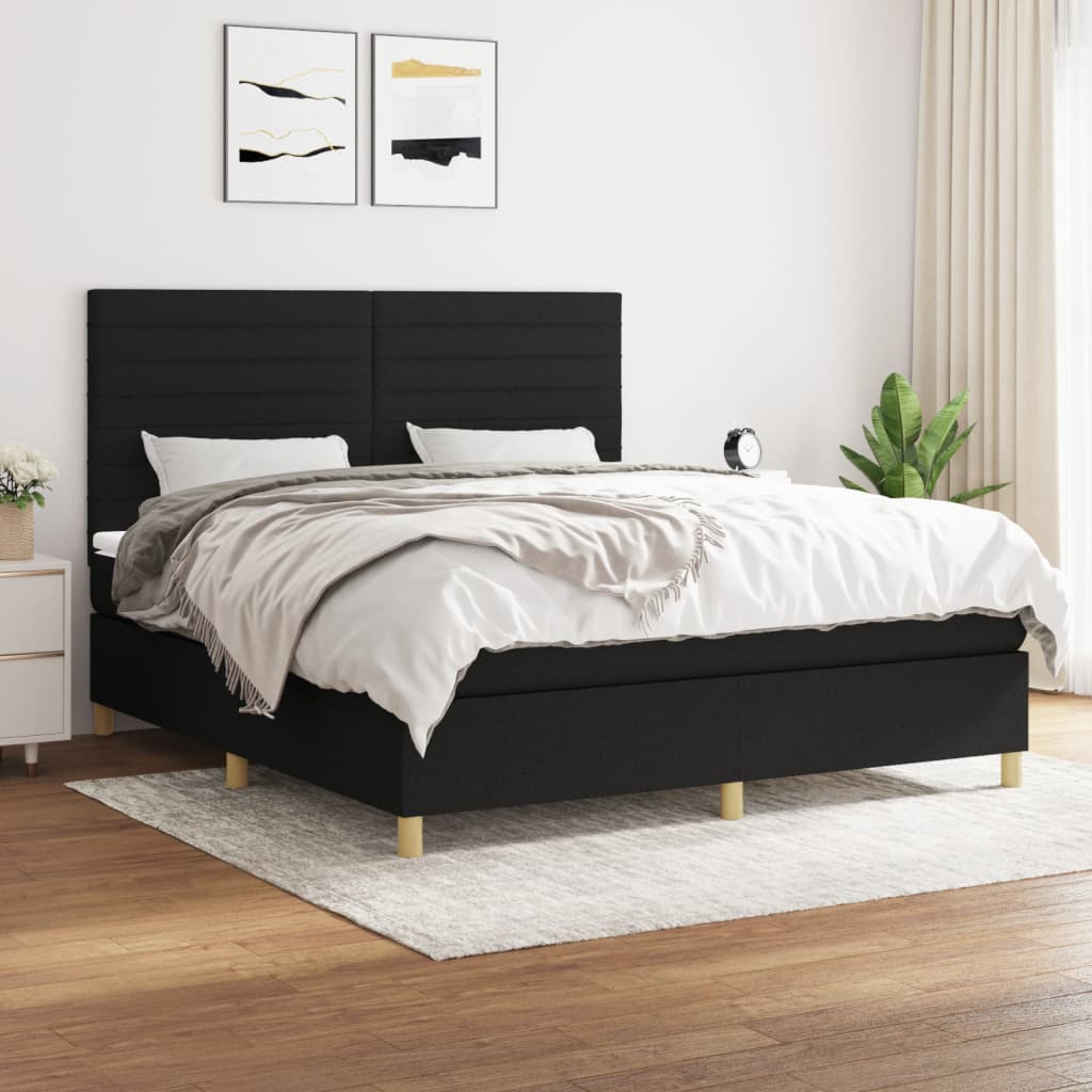 Pat box spring cu saltea, negru, 180x200 cm, catifea