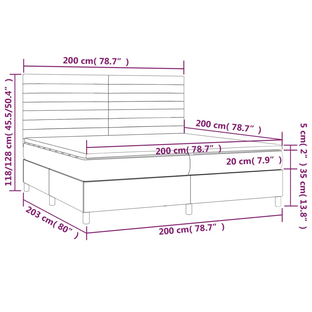 Pat box spring cu saltea, gri deschis, 200x200 cm, textil