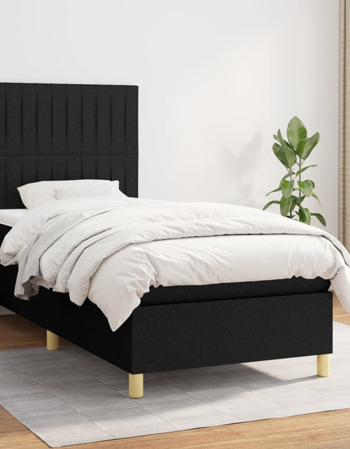 Загрузите изображение в средство просмотра галереи, Pat box spring cu saltea, negru, 80x200 cm, textil
