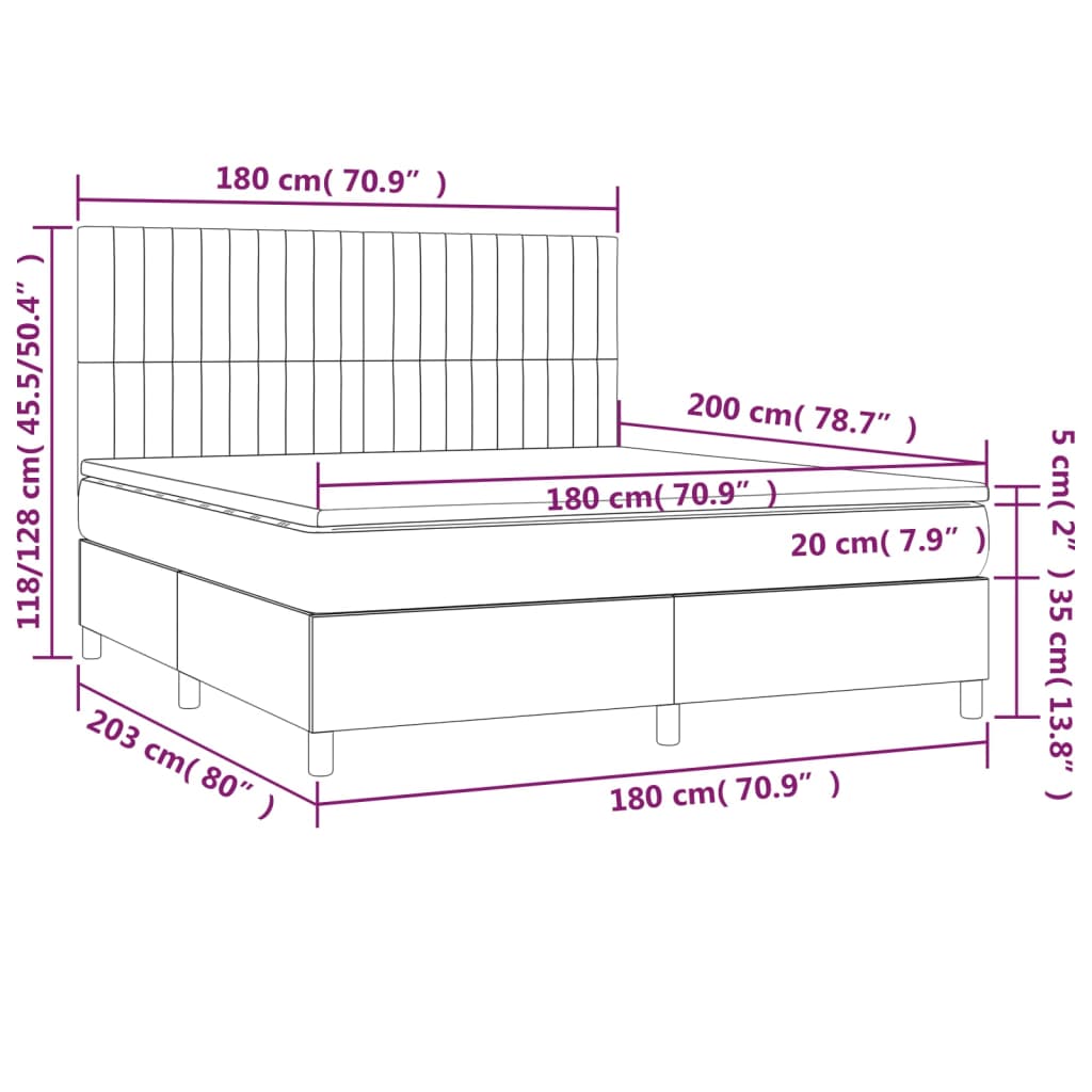 Pat box spring cu saltea, gri închis, 180x200 cm, textil