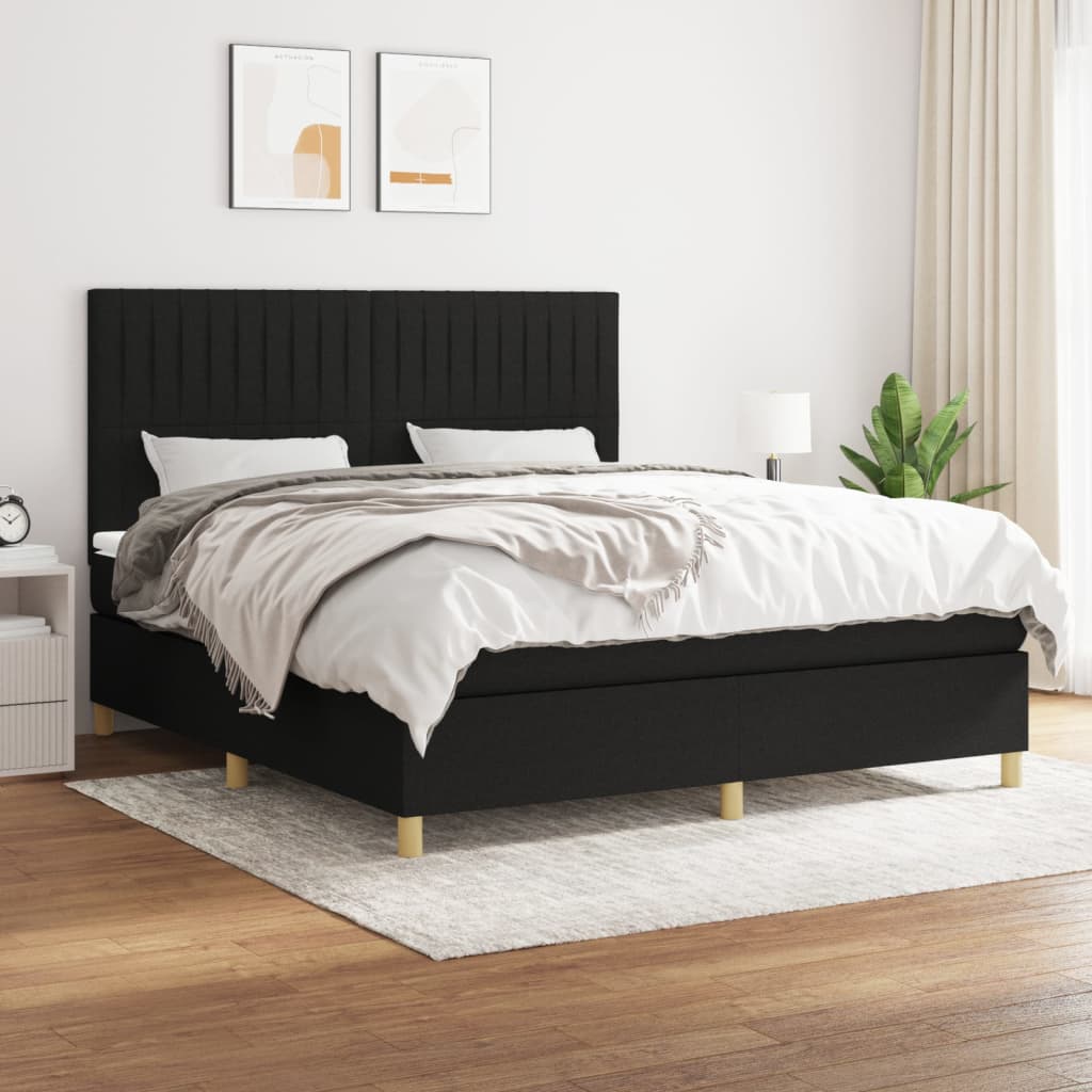 Pat box spring cu saltea, negru, 180x200 cm, catifea